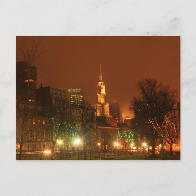 Postal Noche de vacaciones de Boston Common Park Street (Anverso)