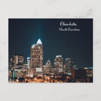 Postal Noche del Skyline de la ciudad de Carolina del Nor
