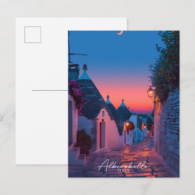 Postal Noche en Alberobello Italia Viajes de época (Anverso / Reverso)
