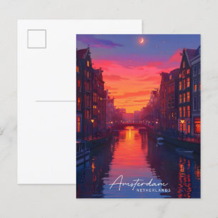 Postal Noche en Amsterdam Países Bajos Viajes