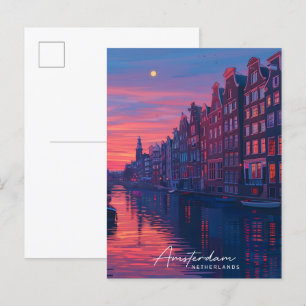 Postal Noche en Amsterdam Países Bajos Viajes