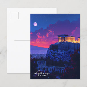 Postal Noche en Atenas Grecia Viajes de época