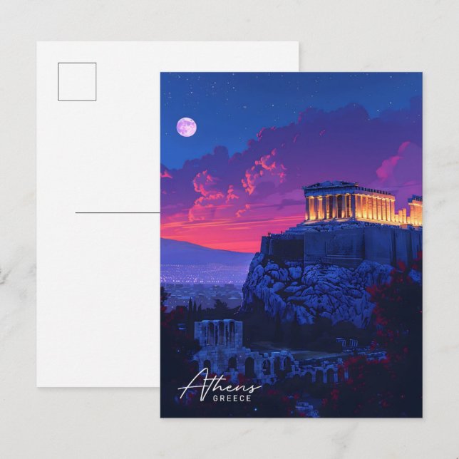 Postal Noche en Atenas Grecia Viajes de época (Anverso / Reverso)