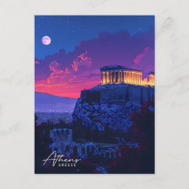 Postal Noche en Atenas Grecia Viajes de época
