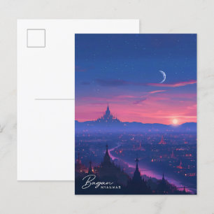 Postal Noche en Bagan Myanmar Viajes de época
