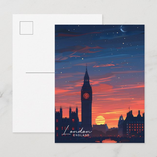 Postal Noche en Big Ben London Inglaterra Viajes (Anverso / Reverso)