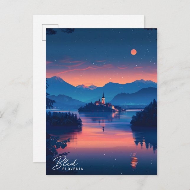 Postal Noche en Bled Eslovenia Viajes (Anverso / Reverso)
