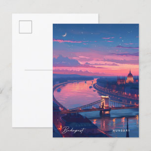 Postal Noche en Budapest Hungría Viajes de época