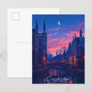 Postal Noche en Cambridge Inglaterra Viajes de Vintage