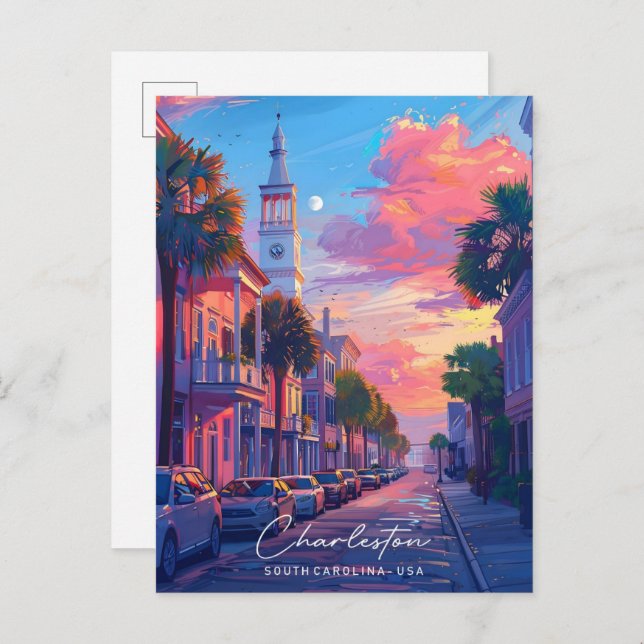 Postal Noche en Charleston South Carolina USA Travel (Anverso / Reverso)