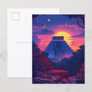 Postal Noche en Chichen Itza México Viajes de época