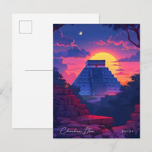 Postal Noche en Chichen Itza México Viajes de época (Anverso / Reverso)