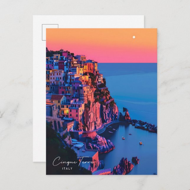 Postal Noche en Cinque Terre Italia Viajes de época (Anverso / Reverso)