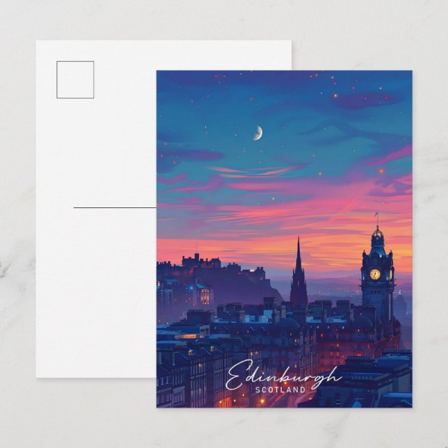 Postal Noche en Edimburgo, Escocia (Anverso / Reverso)
