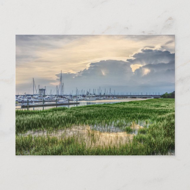 Postal Noche En El Puerto De Charleston (Anverso)