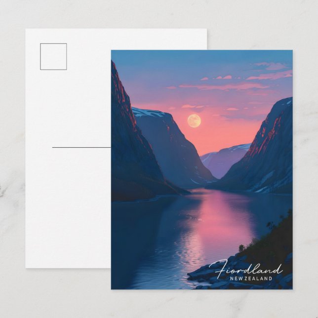 Postal Noche en Fiordland New Zealand Travel (Anverso / Reverso)