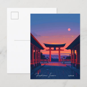 Postal Noche en Fushimi Inari Japón Viajes de Vintage