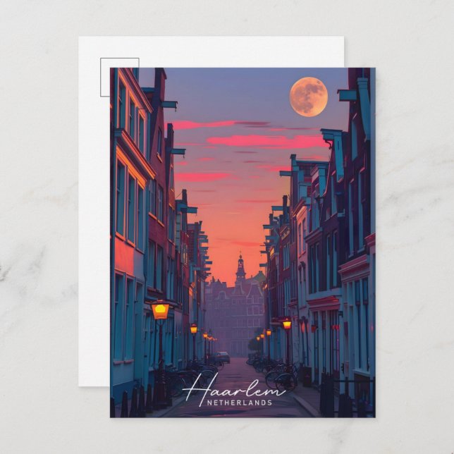 Postal Noche en Haarlem Países Bajos Viajes de cosecha (Anverso / Reverso)