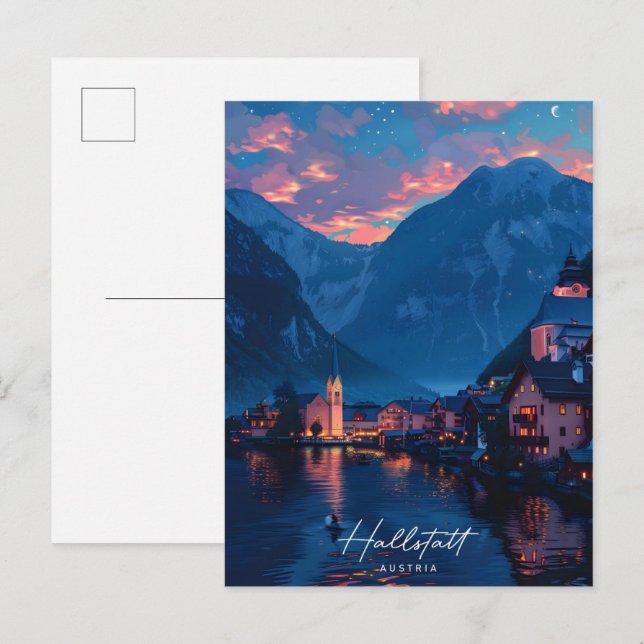 Postal Noche en Hallstatt Austria Viajes de época (Anverso / Reverso)