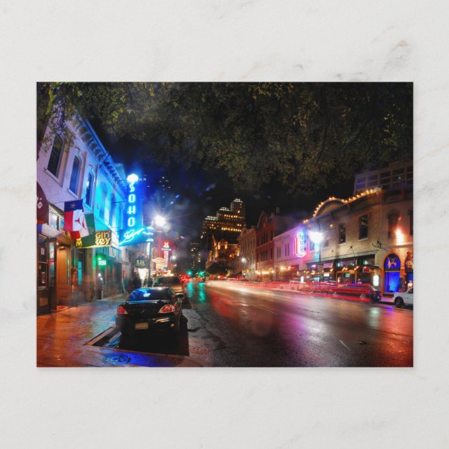 Postal Noche en la calle 6 - Austin Texas (Anverso)