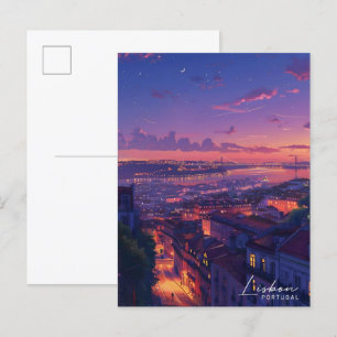Postal Noche en Lisboa Portugal USA Travel