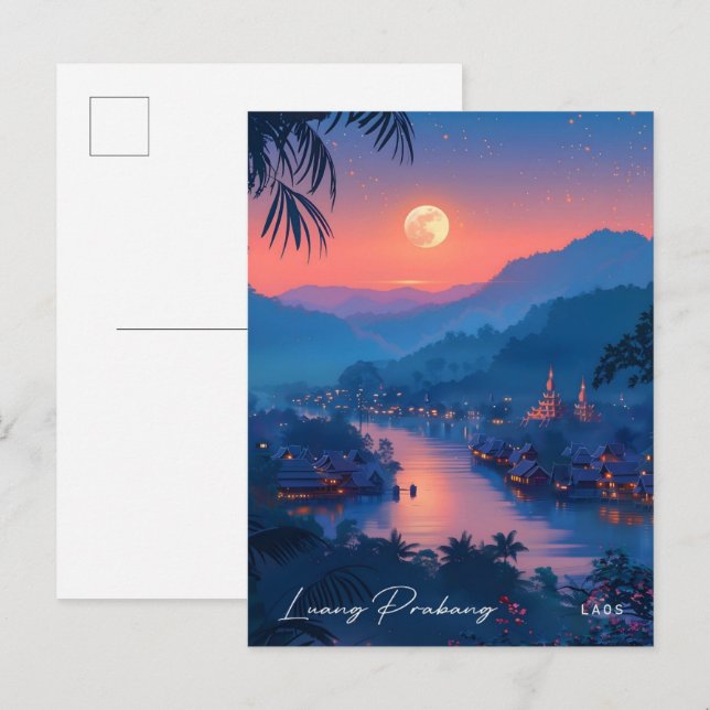 Postal Noche en Luang Prabang Laos Viajes de época (Anverso / Reverso)