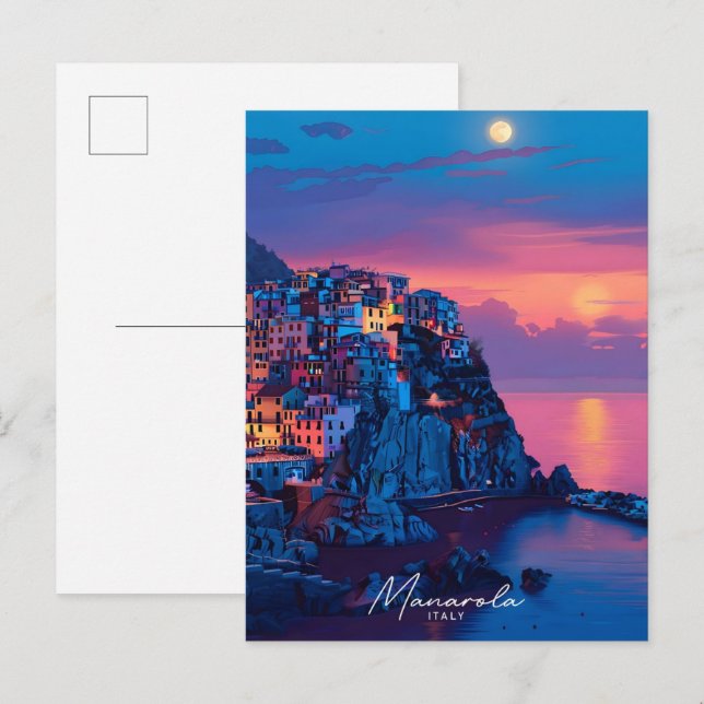 Postal Noche en Manarola Italia Viajes de Vintage (Anverso / Reverso)