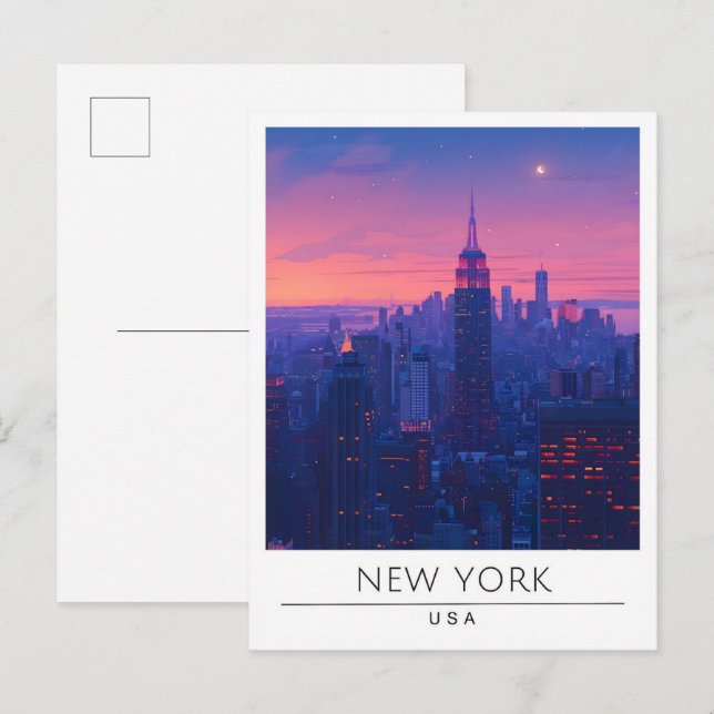 Postal Noche en New York USA Travel (Anverso / Reverso)