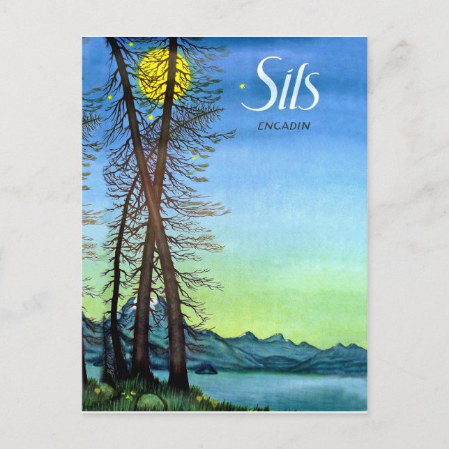 Postal Noche en Sils, Engadin, Suiza, vintage (Anverso)