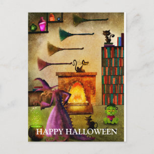 Postal Noche espantosa de Halloween con bruja