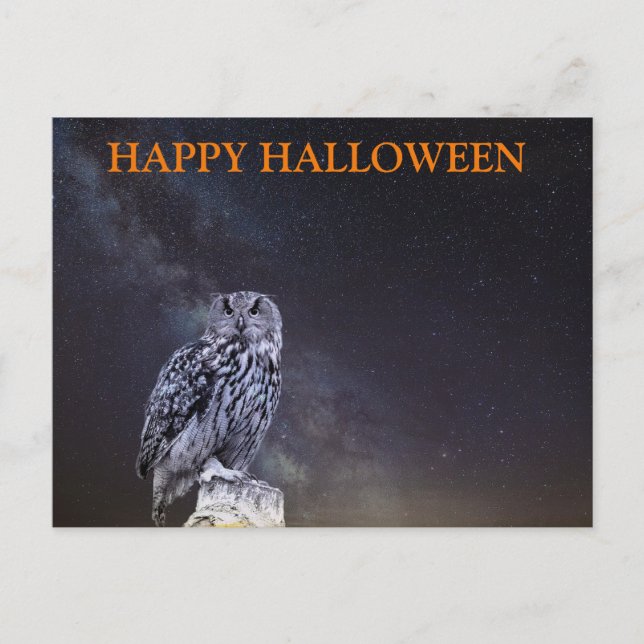 Postal Noche espantosa de Halloween con búhos (Anverso)