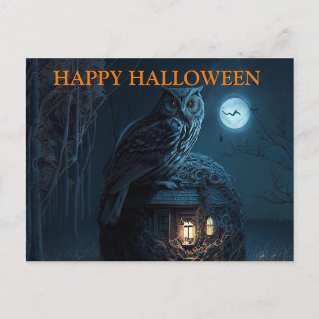 Postal Noche espeluznante de Halloween con búhos (Anverso)