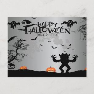 Postal Noche espeluznante de Halloween con cuervo postcar