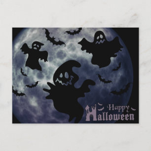 Postal Noche espeluznante de Halloween con fantasmas