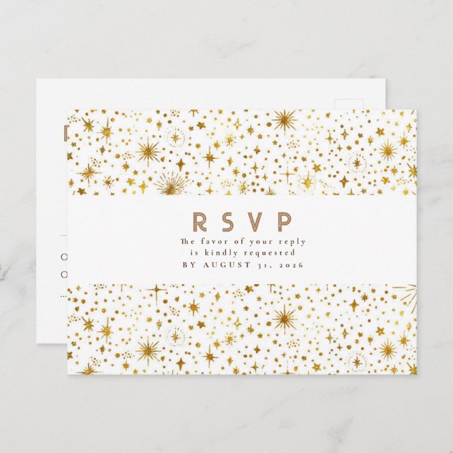 Postal Noche estrellada Blanca y Boda de Oro RSVP (Anverso / Reverso)