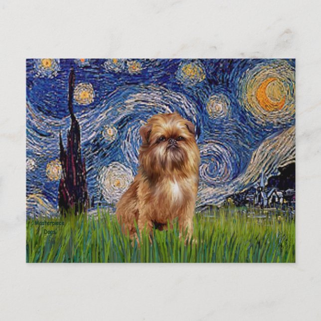 Postal Noche estrellada - Brown Brussels Griffon (Anverso)
