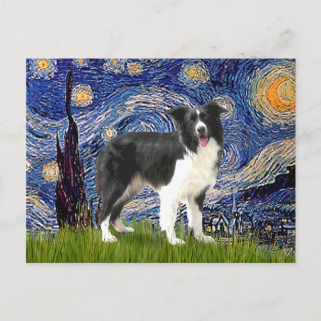 Postal Noche estrellada - Collie de borde (Z) (Anverso)