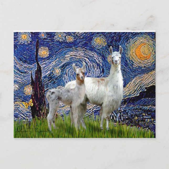 Postal Noche estrellada con dos llamas (Anverso)