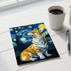 Postal Noche estrellada Corgi perro arte impresionista