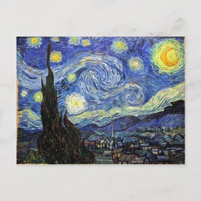 Postal Noche estrellada de Vincent van Gogh 1889 (Anverso)