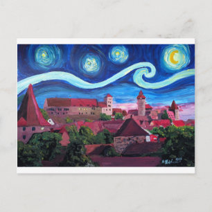 Postal Noche estrellada en Nuremberg Alemania con castill