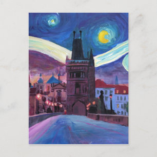 Postal Noche estrellada en Praga con Carlsbridge