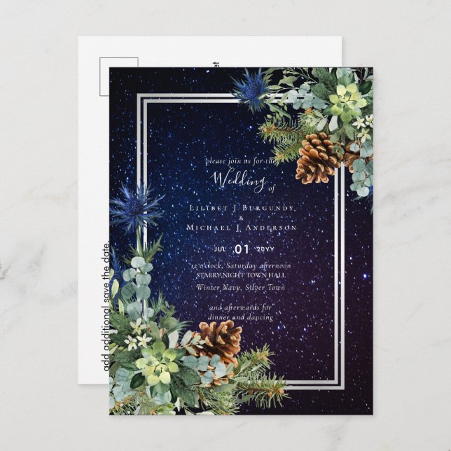 Postal Noche estrellada Eucalipto Azul Thistle InviernoBo (Anverso / Reverso)