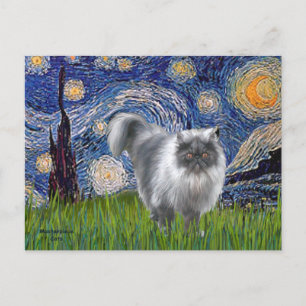 Postal Noche estrellada - Gato persa de humo azul