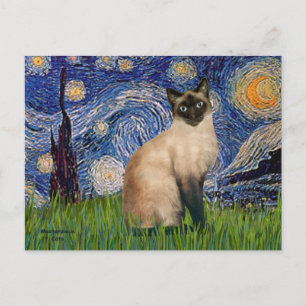 Postal Noche estrellada - gato siamés de punta de foca