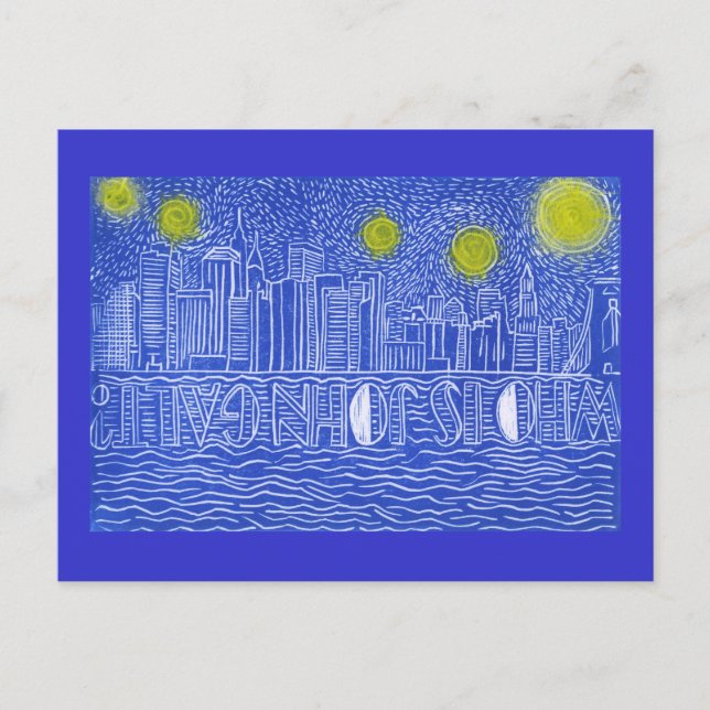 Postal Noche estrellada sobre Nueva York... ¿Quién es Joh (Anverso)