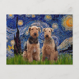 Postal Noche estrellada - Terriers Airedale (dos)