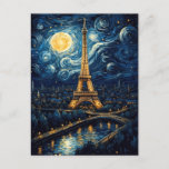 Postal Noche estrellada - Torre Eiffel<br><div class="desc">Esta es una hermosa postal de la Torre Eiffel, representada al estilo del famoso artista Vincent Van Gogh. El monumento francés, iluminado, brilla en el cielo nocturno sobre París, con un cielo estrellado por encima. El río Sena está en primer plano. La postal perfecta para todo aquel que ame Van...</div>