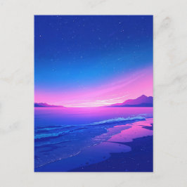 Postal Noche estrellada vibrante de playa rosa