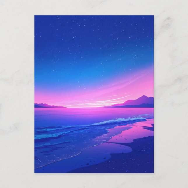 Postal Noche estrellada vibrante de playa rosa (Anverso)